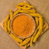 A set of 10 whole yellow turmeric roots (Sabut Haldi) used for health remedies, skin care, and spiritual rituals, offering natural healing benefits.
