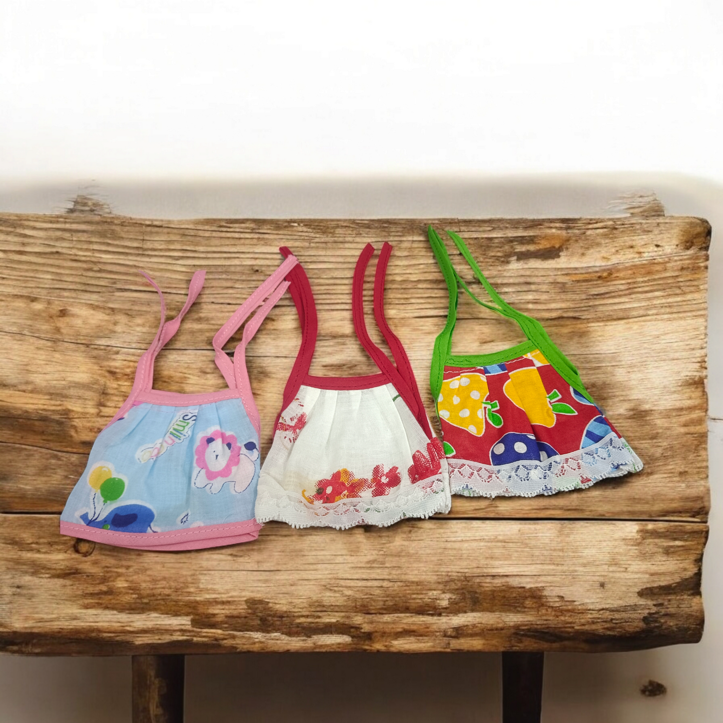 A set of 3 Laddu Gopal Jhabla dresses designed for 2-3 No. size Laddu Gopal idols, made from soft cotton fabric.