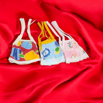 A set of 3 Laddu Gopal Jhabla dresses made from soft cotton fabric, perfect for 0-1 No. size Laddu Gopal idols.
