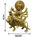 A set of three beautifully handcrafted brass idols representing Maa Durga, Sherwali Mata, and Maa Vaishno Devi, each symbolizing divine power and blessings.