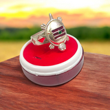 A silver-plated Tripund Kachua Ring, with a detailed Tripund symbol, designed for spiritual protection and strength.