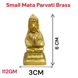 A small brass Parvati Mata Murti idol, intricately designed with a divine representation of Maa Parvati, ideal for worship and spiritual practices.