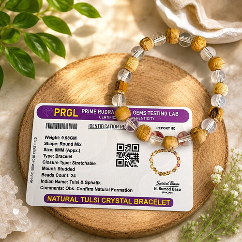 Natural Tulsi Crystal Bracelet |  Sphatik Beads | Lab Certified & Stretchable