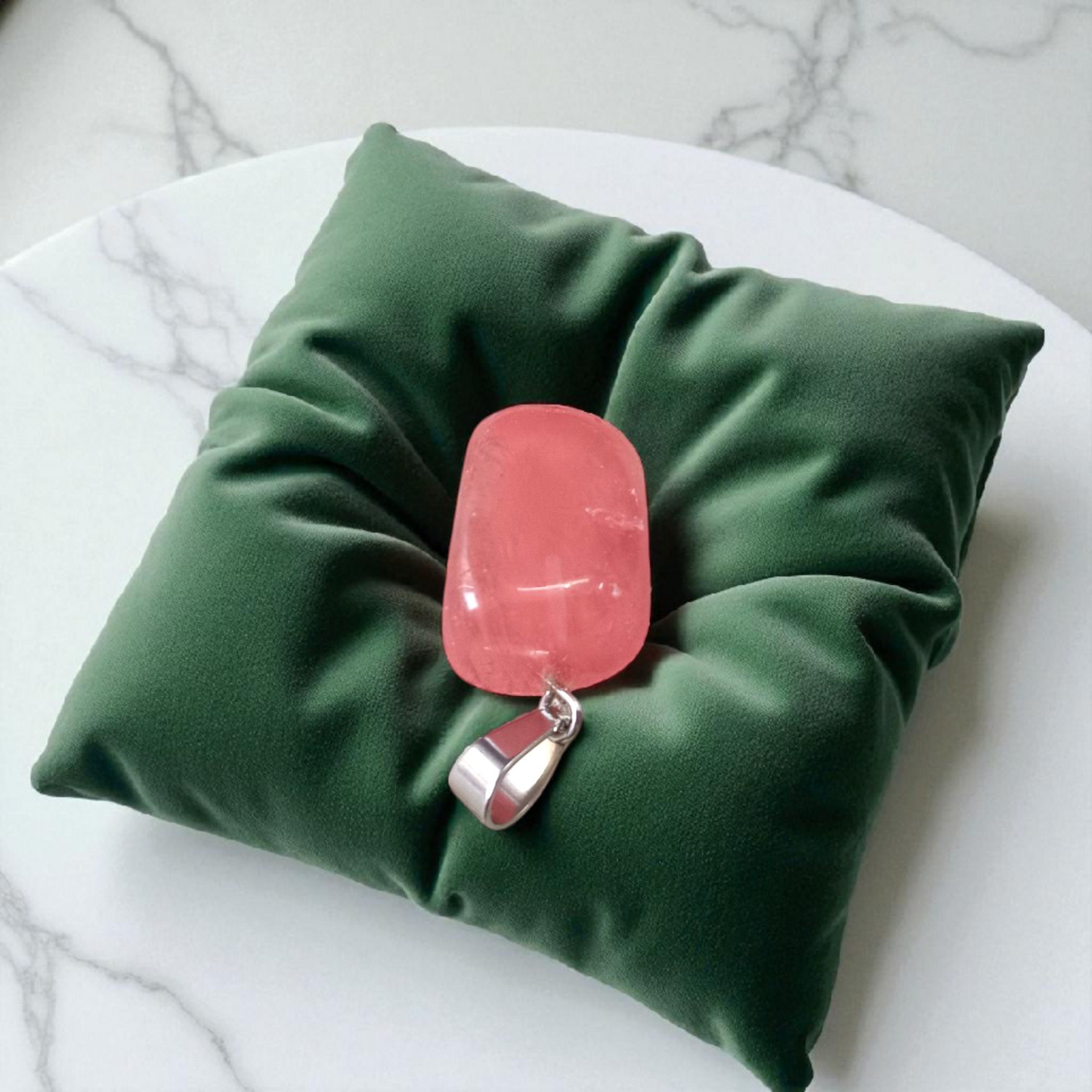 A stunning Rose Quartz Tumble Stone Pendant, lab-certified for authenticity, symbolizing love, healing, and positive energy