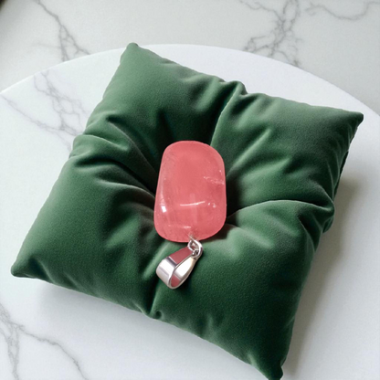 A stunning Rose Quartz Tumble Stone Pendant, lab-certified for authenticity, symbolizing love, healing, and positive energy