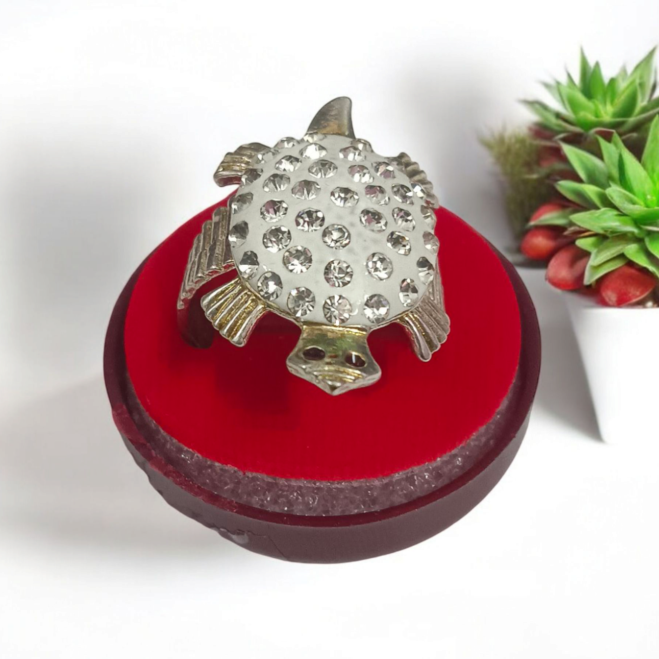 A stylish Tortoise Ring, featuring a tortoise design adorned with zircon diamonds, symbolizing longevity, stability, and protection.