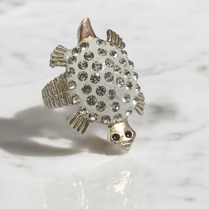 A stylish Tortoise Ring, featuring a tortoise design adorned with zircon diamonds, symbolizing longevity, stability, and protection.