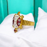 A stylish Tortoise Ring, featuring white zircon stones set in a gold-plated design, symbolizing wisdom, stability, and longevity.

