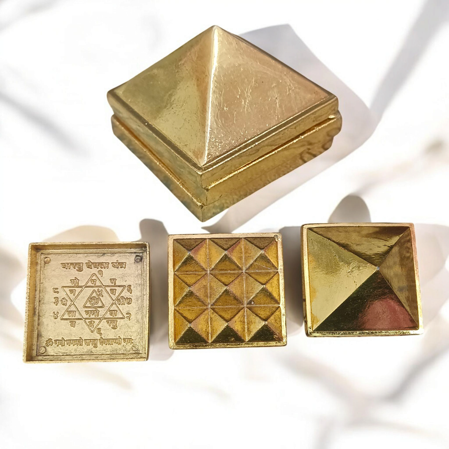 A three-layer Vaastu Pyramid, designed to enhance positive energy and bring good luck and prosperity to your home, office, or spiritual space