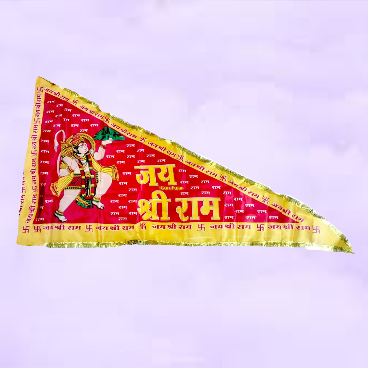 A vibrant Bhagwa Hanuman Ji Jhanda with the sacred mantra "Jai Shri Ram," symbolizing devotion, strength, and protection, ideal for spiritual practices.