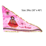 A vibrant Khatu Shyam Ji Triangle Flag in pink color, measuring 30x40 inches, symbolizing Lord Shyam Baba's divine protection and blessings
