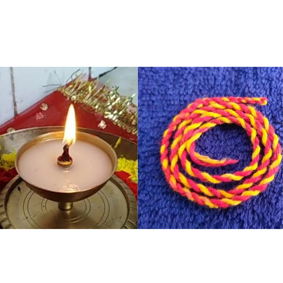 Akhand Jyot Baati Pure Cotton Kalava Wicks Mauli Batti for continuous flame during pooja and rituals.