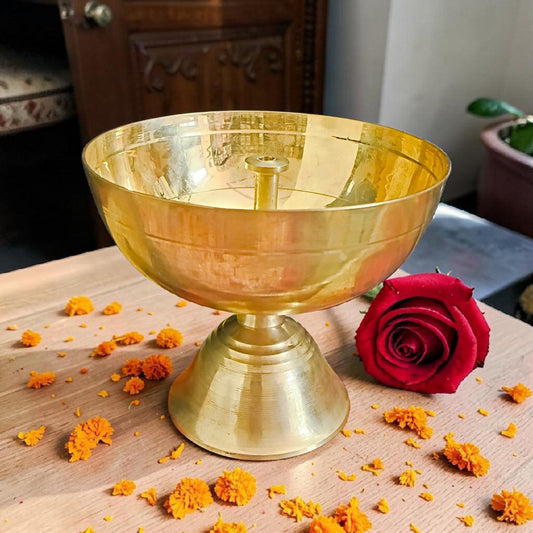 Akhand Jyot Brass Diya 250GM for Hindu Puja Rituals, Temple Worship, Aarti Lamp and Daily Spiritual Practices