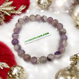 Amethyst Bracelet featuring smooth, 8MM natural Amethyst beads, stretchable design with certificate, promoting peace and emotional healing.