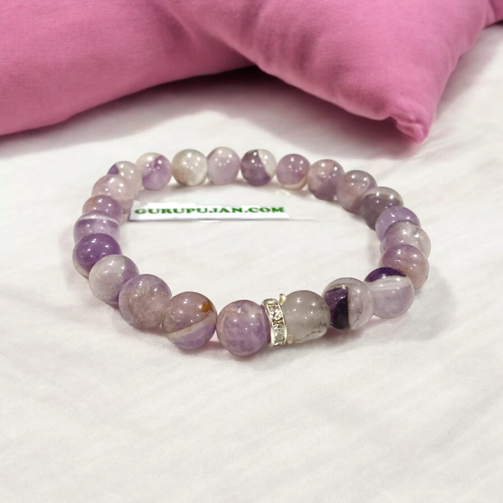Amethyst Bracelet featuring smooth, 8MM natural Amethyst beads, stretchable design with certificate, promoting peace and emotional healing.