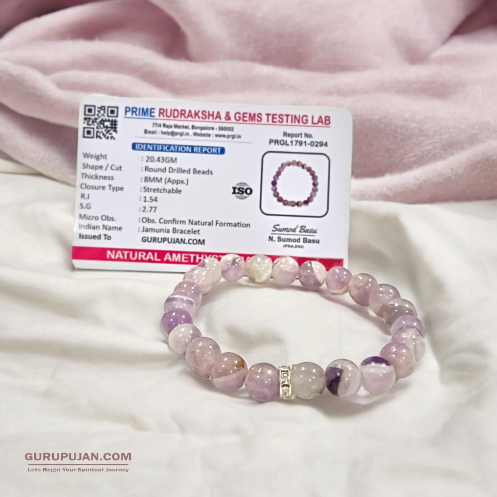 Amethyst Bracelet featuring smooth, 8MM natural Amethyst beads, stretchable design with certificate, promoting peace and emotional healing.
