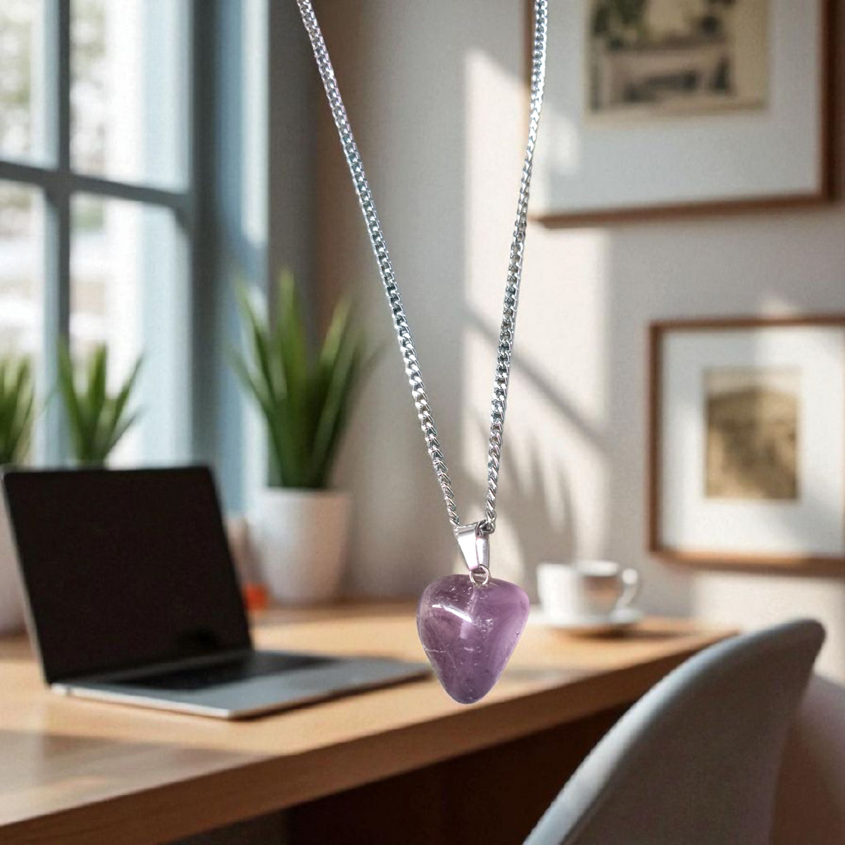 Amethyst Pendant – Natural Amethyst gemstone locket pendant on a chain, promoting emotional healing and spiritual awareness