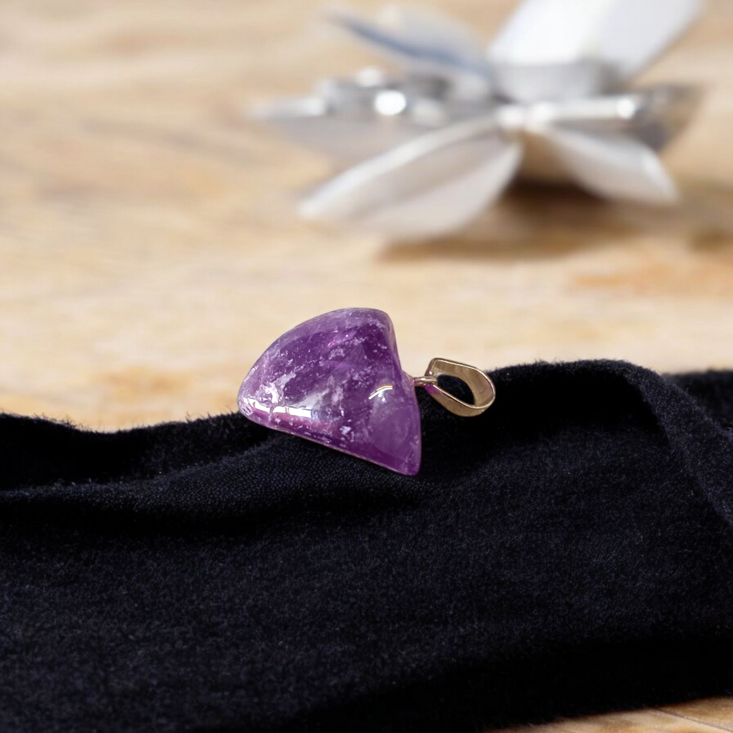Amethyst Pendant – Natural Amethyst gemstone locket pendant on a chain, promoting emotional healing and spiritual awareness