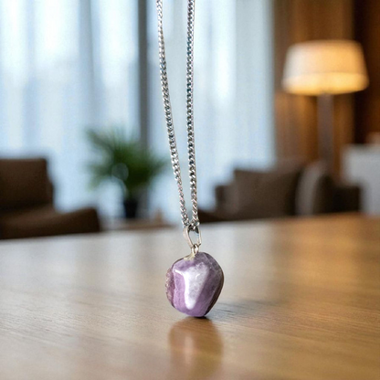 Amethyst Pendant – Natural Amethyst gemstone locket pendant on a chain, promoting emotional healing and spiritual awareness