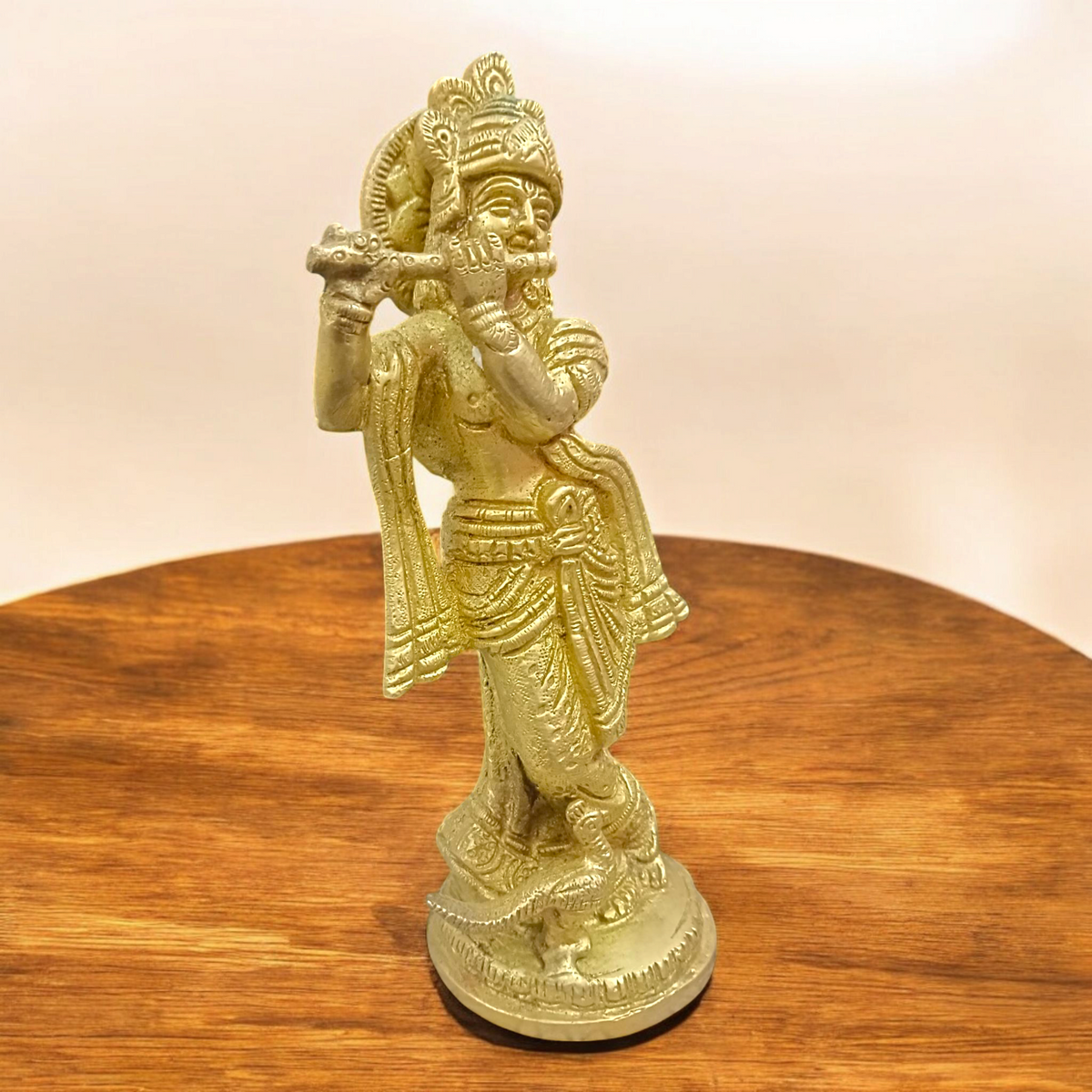 An elegant Brass Krishna Ji Murti, intricately designed, symbolizing devotion, love, and spiritual wisdom.