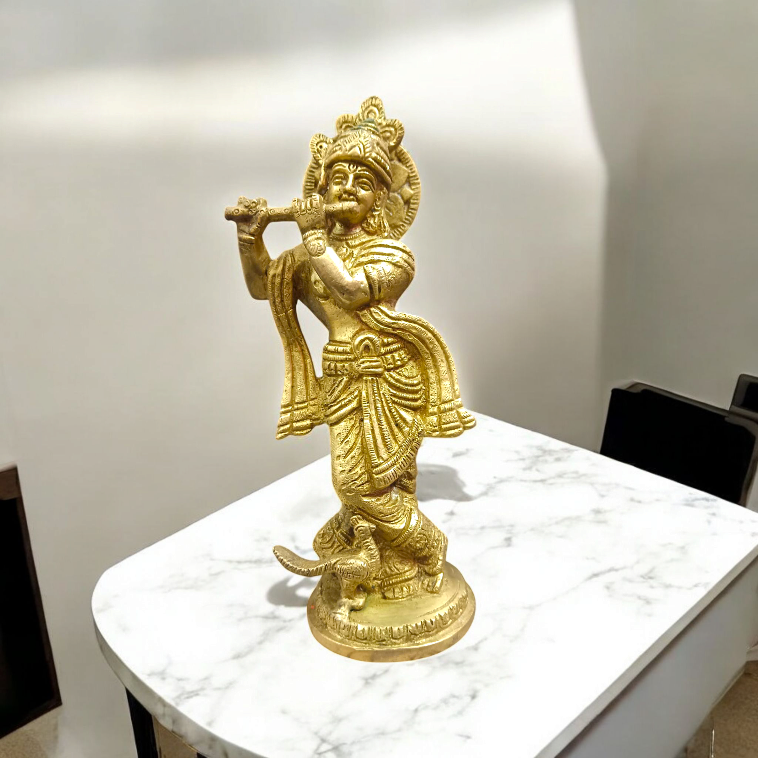 An elegant Brass Krishna Ji Murti, intricately designed, symbolizing devotion, love, and spiritual wisdom.