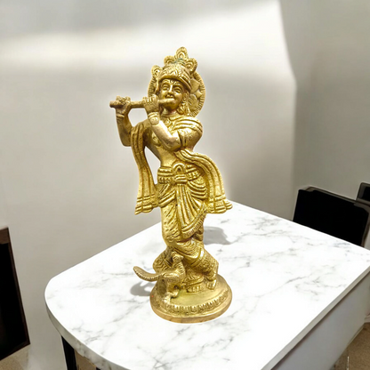 An elegant Brass Krishna Ji Murti, intricately designed, symbolizing devotion, love, and spiritual wisdom.