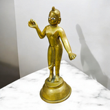 An intricately designed brass statue of Goddess Radha Rani, symbolizing divine love, purity, and devotion, perfect for worship or as a decorative piece.

