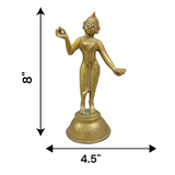 An intricately designed brass statue of Goddess Radha Rani, symbolizing divine love, purity, and devotion, perfect for worship or as a decorative piece.

