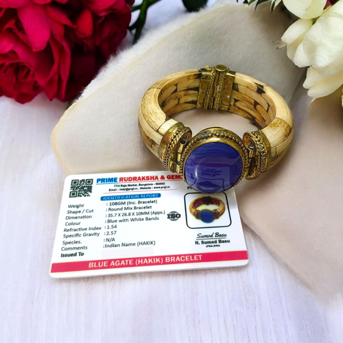 Blue Hakik Bracelet | Blue Agate Stone | Antique Spiritual Bracelet Lab-Certified
