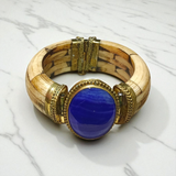 Antique-style Blue Hakik (Blue Agate) bracelet with stretchable band and lab certification, shown on a clean, neutral background