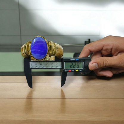 Antique-style Blue Hakik (Blue Agate) bracelet with stretchable band and lab certification, shown on a clean, neutral background