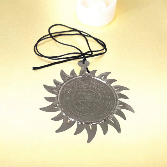 Ashtabhairav Yantra for protection, designed to be hung with a black thread, perfect for home and office to ward off negative energies.