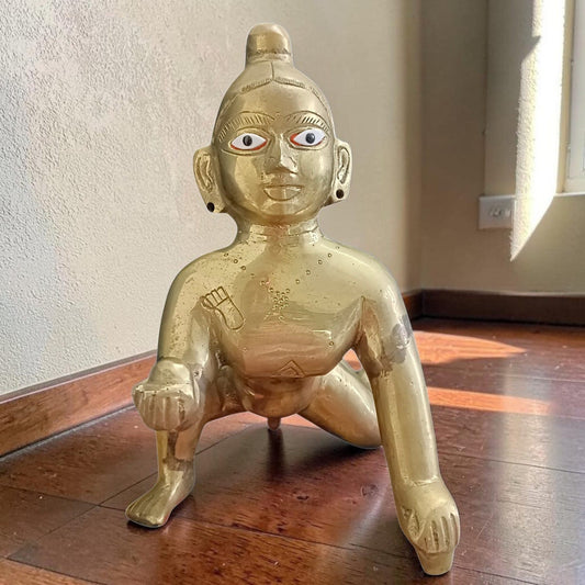 Ashtadhatu Brass Laddu Gopal Idol 10 Inch Lord Krishna Murti for Home Temple Daily Puja Gurupujan