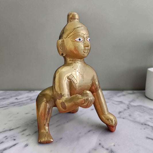 Ashtadhatu Brass Laddu Gopal Idol 10 Inch Lord Krishna Murti for Home Temple Daily Puja Gurupujan