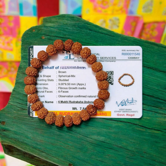 Authentic 6 Mukhi Rudraksha Bracelet – Lab Certified for courage, strength, success, and personal power