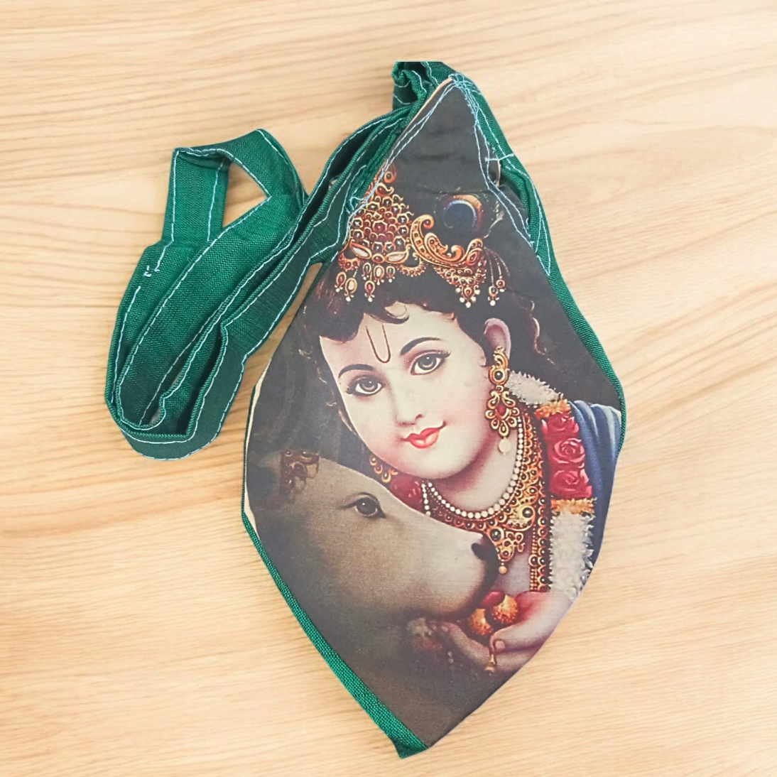 Bal Gopal Gomukhi cotton bag for storing Japa Mala beads, designed for spiritual protection and purity.