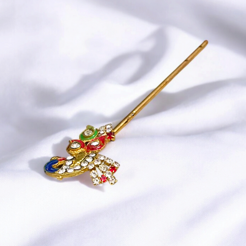 Laddu Gopal Bansuri Extra Large | Peacock & Zircon Design | Spiritual Harmony