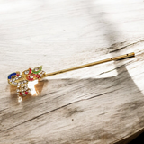 Beautiful Laddu Gopal Bansuri with peacock design and zircon embellishments, extra-large size for Krishna idol.