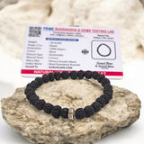 Black 5 Mukhi Rudraksha Bracelet with 7MM beads, lab certified, stretchable design, offering Shiva’s blessings and spiritual growth.