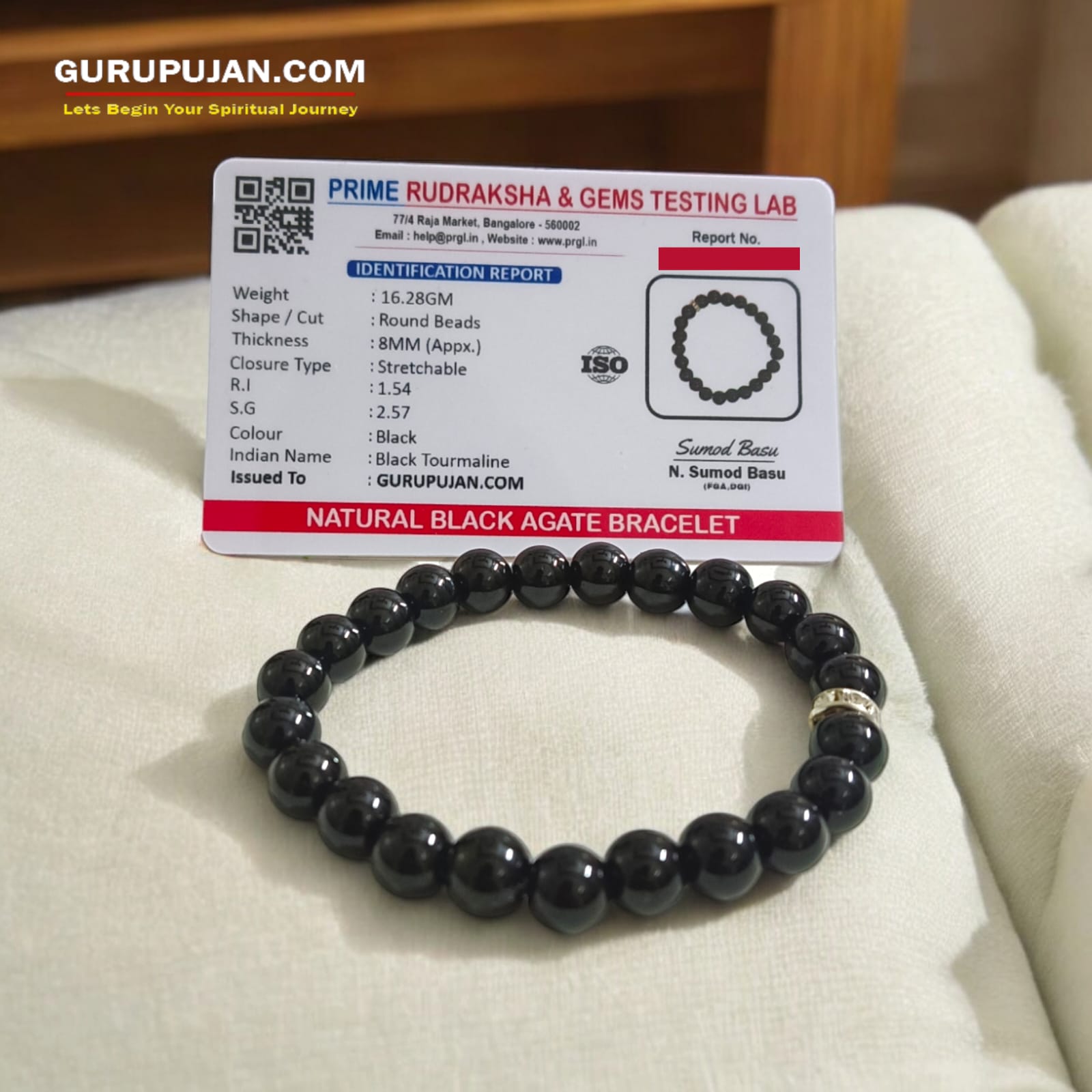 Black Agate Bracelet with 8MM natural beads, lab certified, stretchable design, offering protection, grounding, and courage.