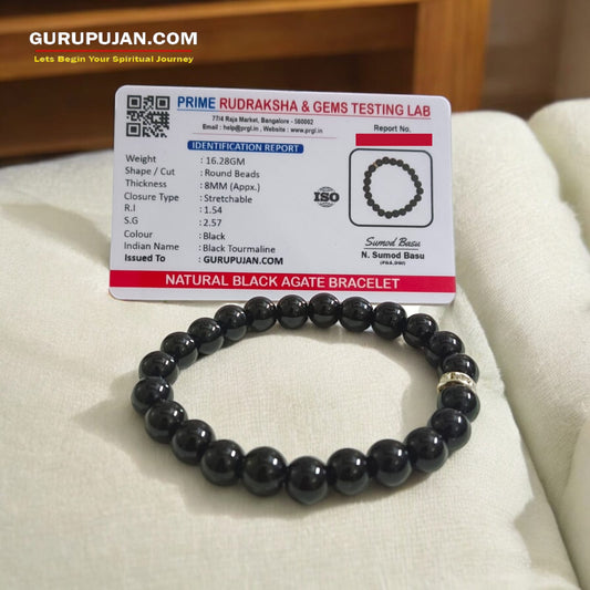 Black Agate Bracelet with 8MM natural beads, lab certified, stretchable design, offering protection, grounding, and courage.