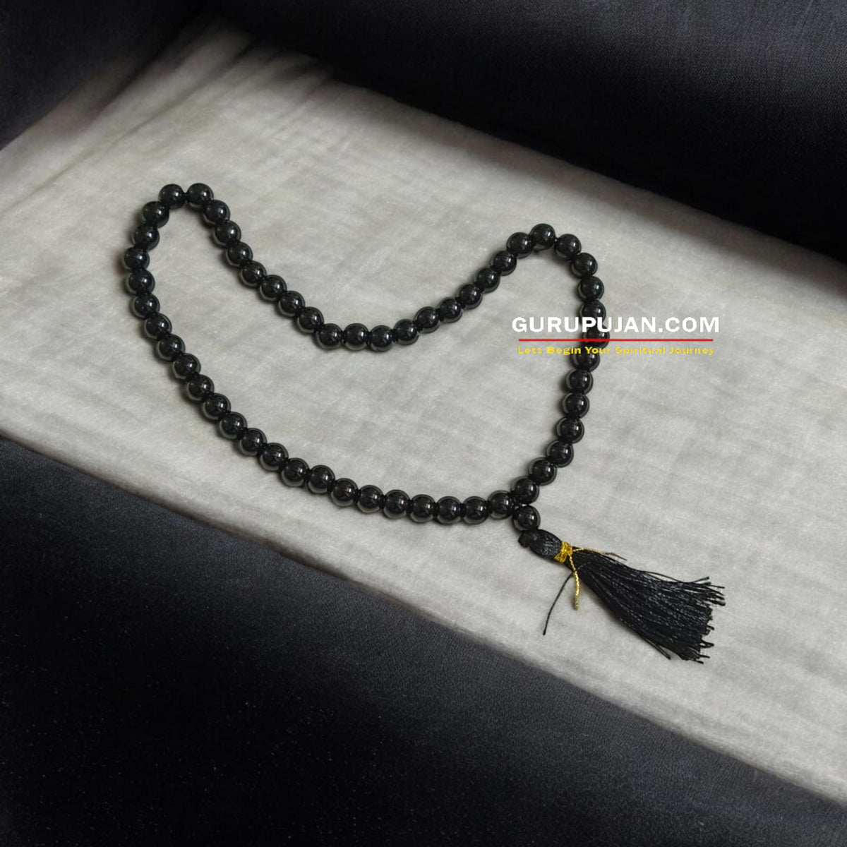 Black Agate Mala 54+1 beads, also known as Black Hakik Mala, featuring 8MM beads, lab certified, ideal for jaap, meditation, and daily wear.