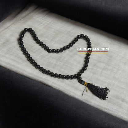 Black Agate Mala 54+1 beads, also known as Black Hakik Mala, featuring 8MM beads, lab certified, ideal for jaap, meditation, and daily wear.