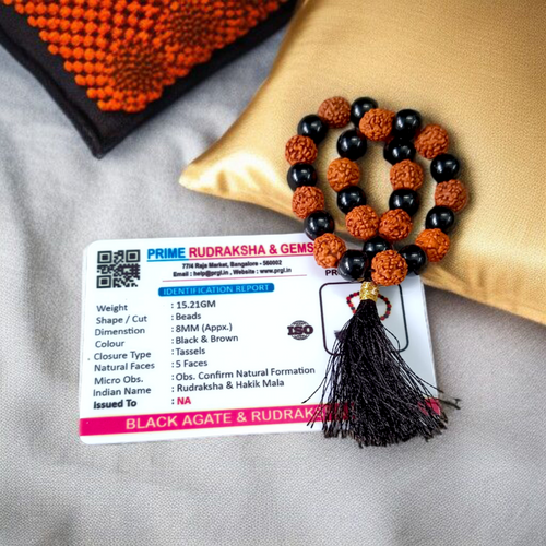 Black Agate & Rudraksha Mala – 27+1 Beads Jaap Mala – Lab Certified