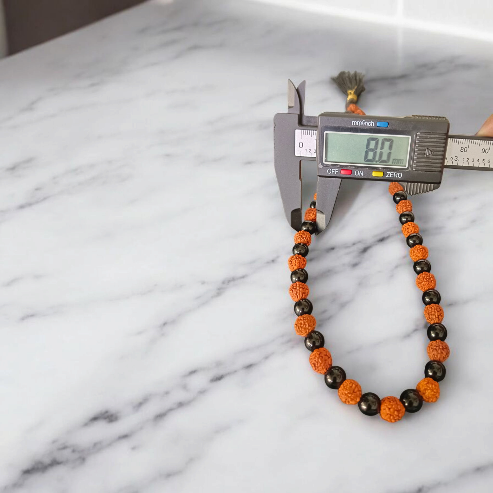 Black Agate & Rudraksha Mala - 54 + 1 Beads Jaap Mala - Lab Certified