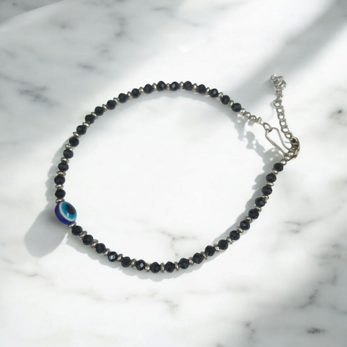 Black Bead Anklet for Women – Evil Eye Protection | Spiritual Jewelry