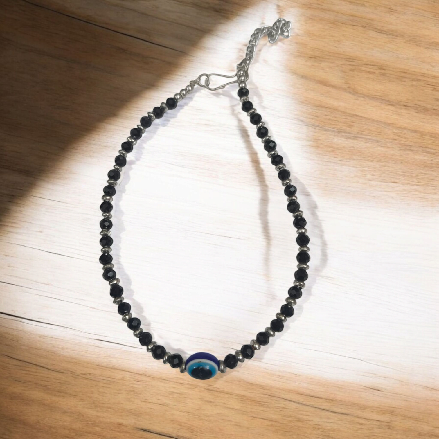 Black Bead Anklet with Evil Eye Protection for Women