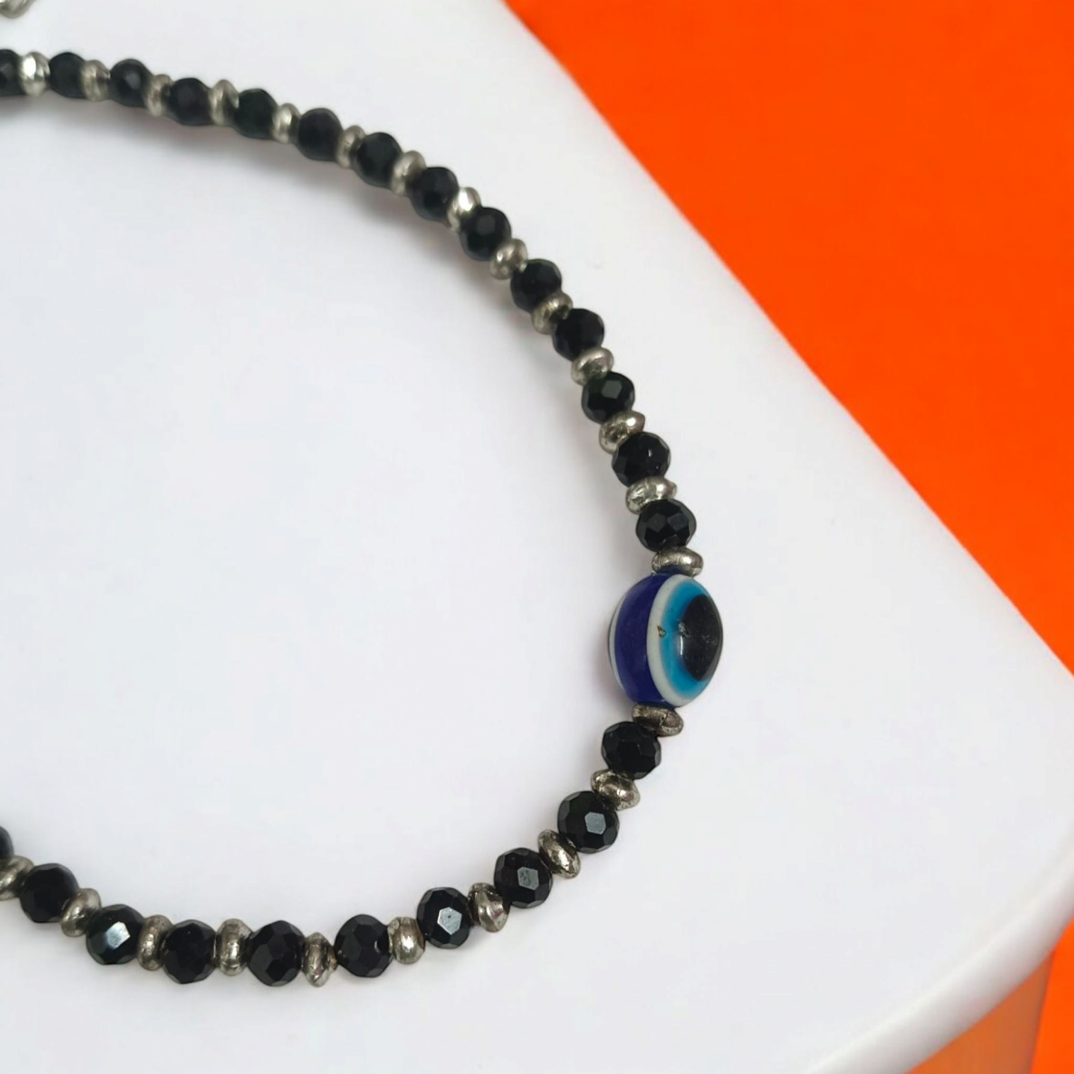 Black Bead Anklet with Evil Eye Protection for Women
