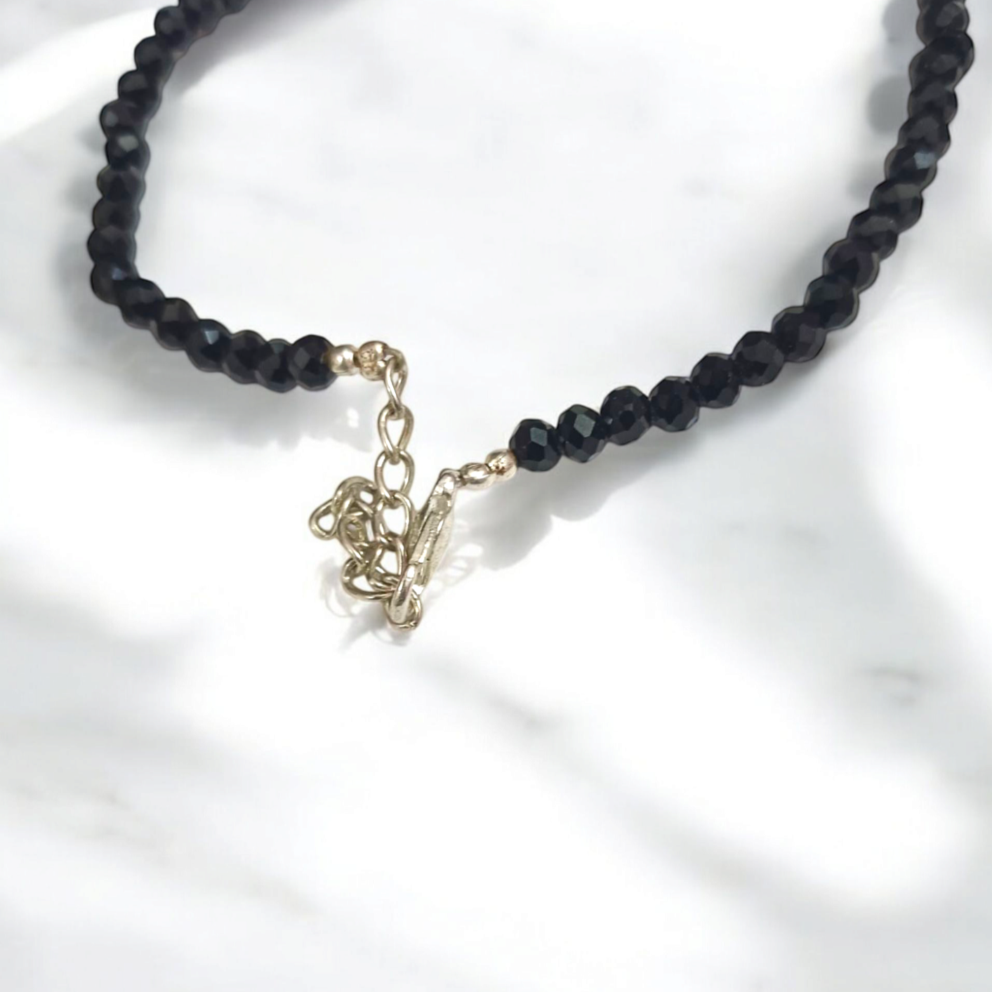 Black Crystal Beads Anklet with Evil Eye and Fish Symbol for Unisex