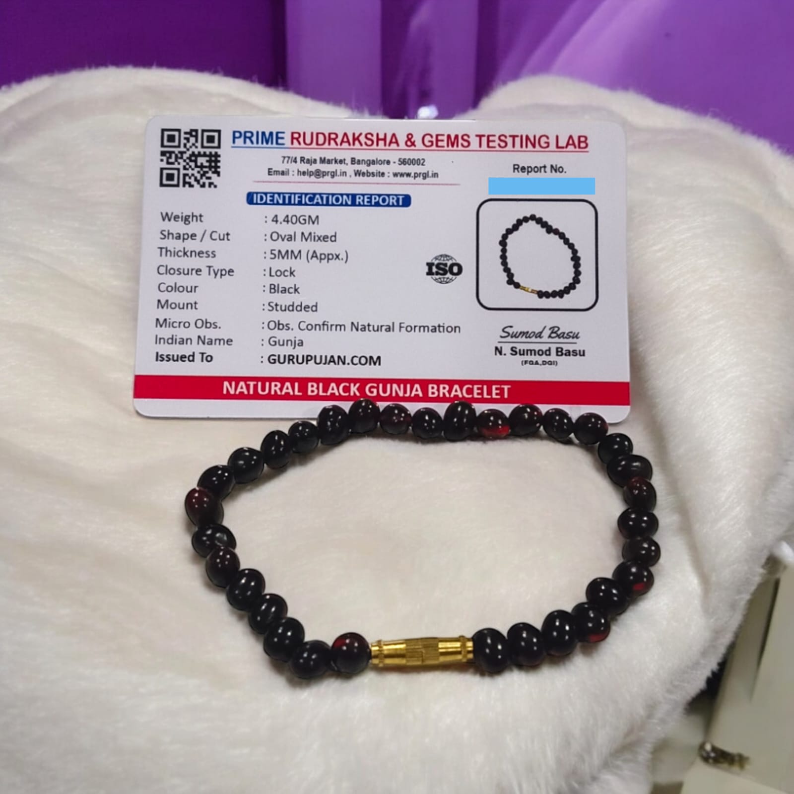 Black Gunja Bracelet made from natural black Ratti beads with a secure screw lock design, Lab Certified for authenticity.